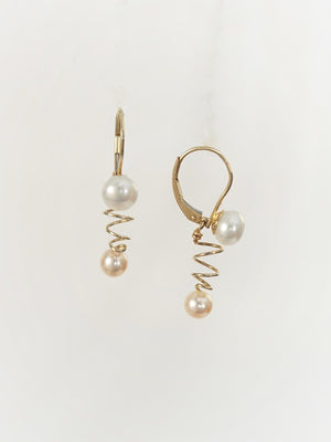 Open image in slideshow, Double Pearl Drop Earrings
